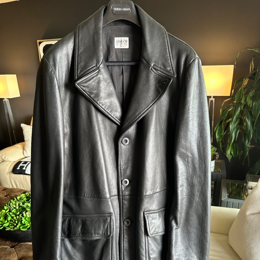 Giorgio Armani Black Leather 3/4 Jacket